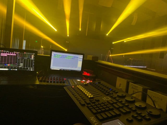 A lighting console at front of house