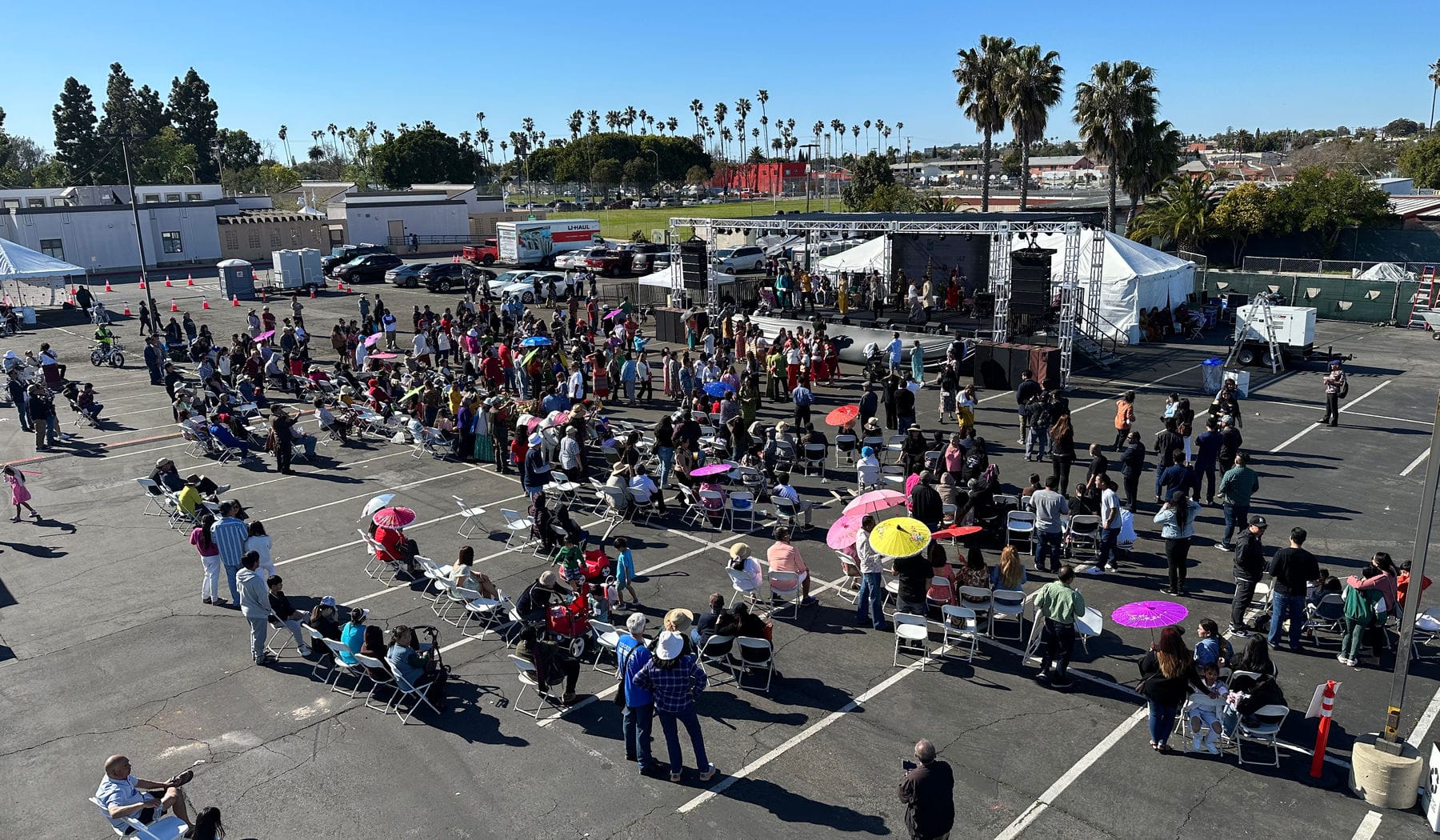 An outdoor event seen from the air