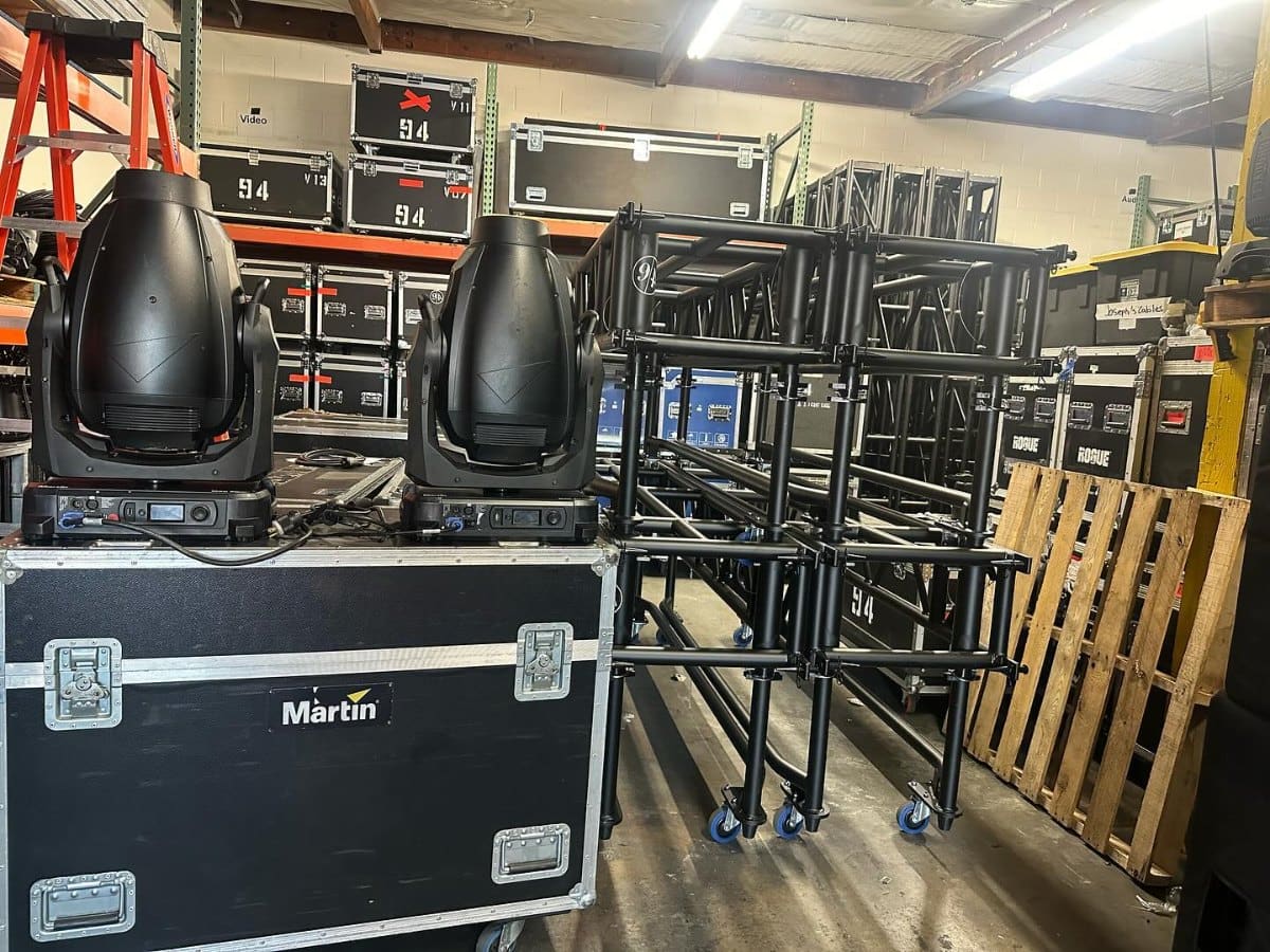Pre-rig truss and moving lights, loaded and ready