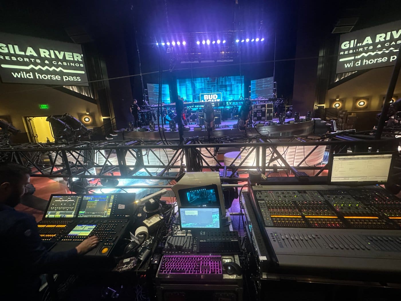 A front of house mix position at an arena show