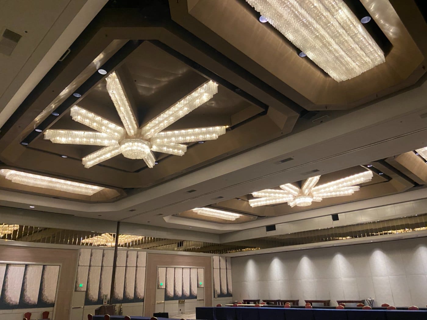 A ballroom ceiling and its rigging points, surveyed before an install